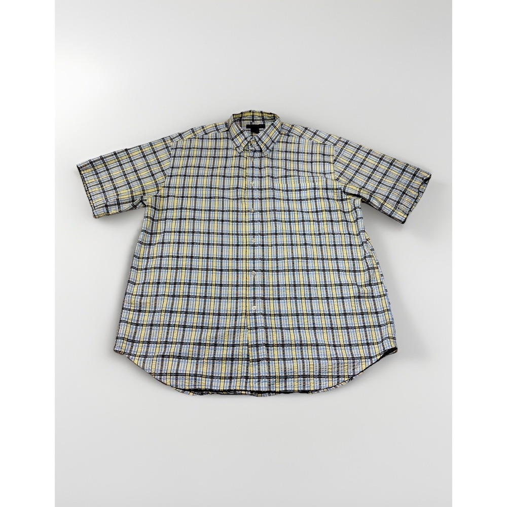Men's Seersucker Size L Ivy Crew Classics Shirt Plaid 100% Cotton Short Sleeve